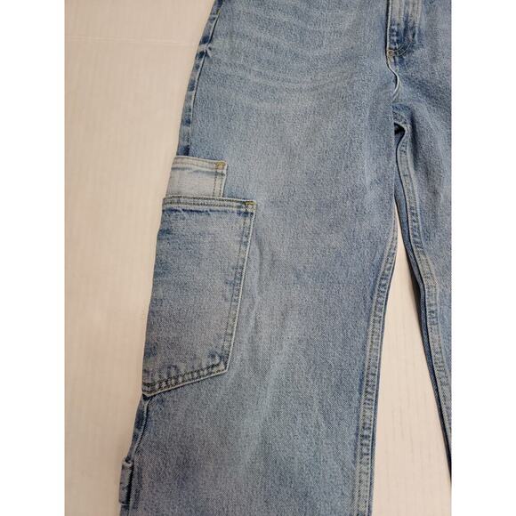 Zara Cargo Jeans Womens Sz 4 Slim Straight High Rise Carpenter Utility Pockets - Picture 5 of 11